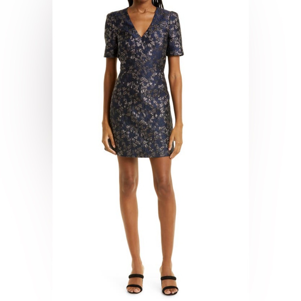 Club Monaco Navy Metallic Floral A-Line Mini Dress Size 12